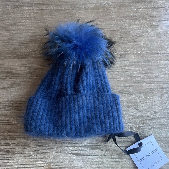 Linda Richards wool Navy Blue Pom  Pom Beanie hat HA-62 main image 10